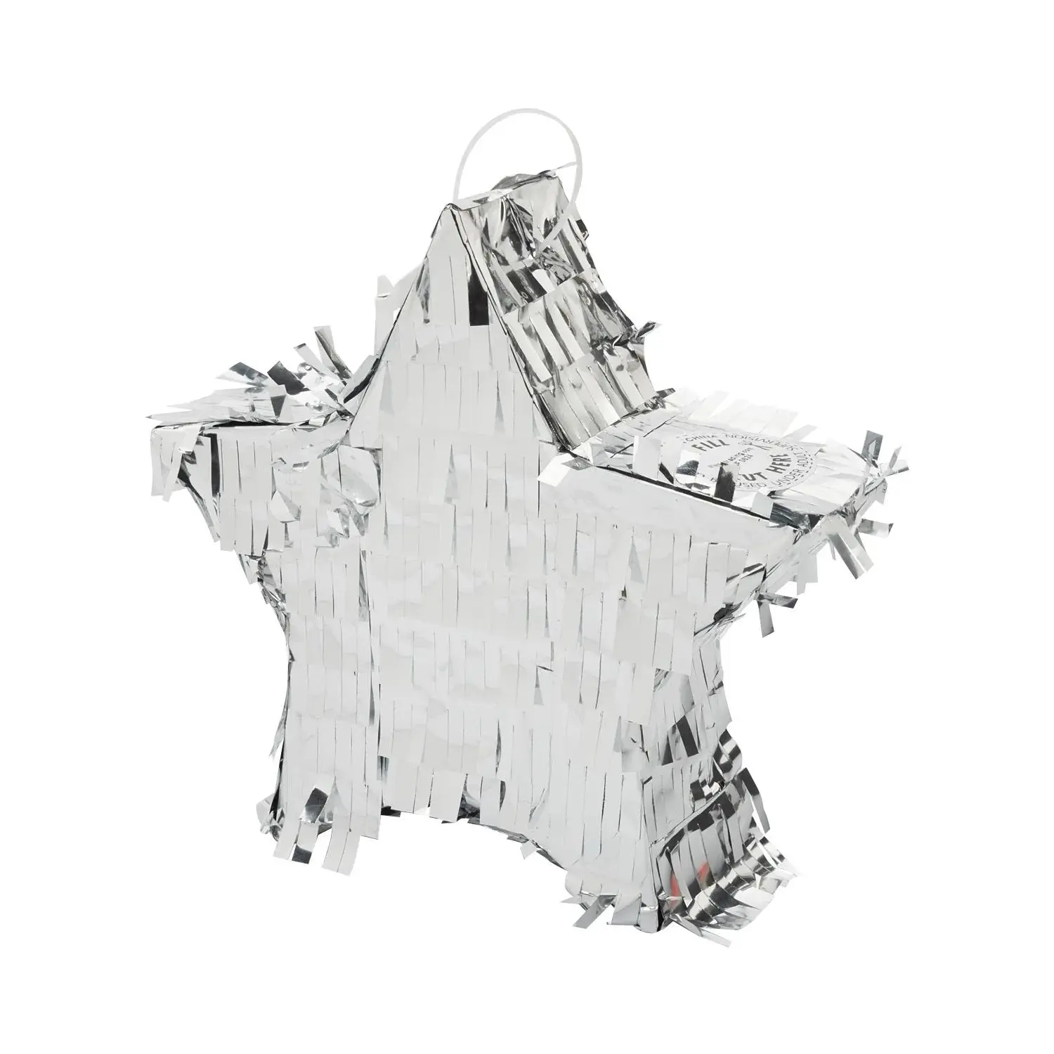 1 3/4" x 7" Mini Silver Foil Star Piñata Decorations with Drawstring & Light, 3-Pc Party Decor & Gift for Festive Burst Effects