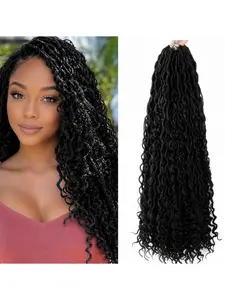 4 Packs Pre-Looped Crochet Hair Extensions, 18 Inch Boho Curly Goddess Faux Locs, Soft River Synthetic Hair, Easy Install Braids for Women, Curly Braiding Hair