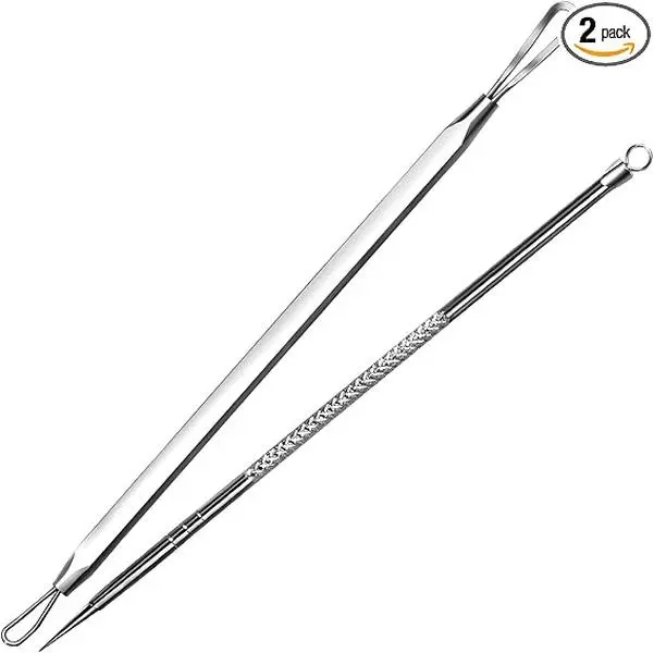 Surgical Grade 2-in-1 Pimple Extractor - Precision Pimple Popper, Blackhead Remover Tool for Face & Nose, Targets Nose and Face Blackheads, Skincare Comfort Accessory, Silver