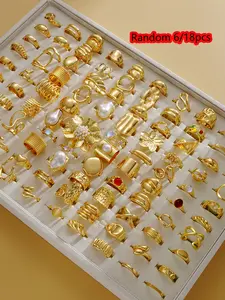 Elegant Women's Floral Imitation Pearl Heart Joint Stackable Fashion Rings Set, Random 6-18 Pieces, Perfect for Daily Wear, Dates, Weddings & Birthdays