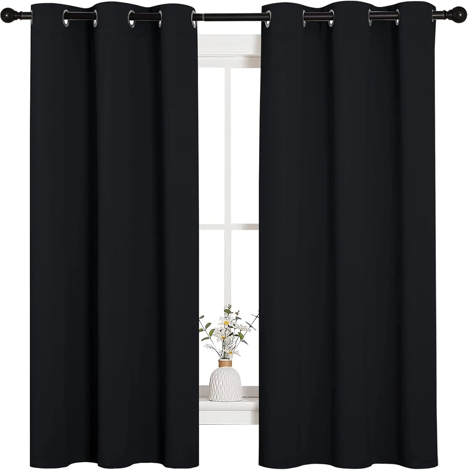 Halloween Pitch Black Solid Thermal Insulated Grommet Blackout Curtains/Drapes for Bedroom Window (2 Panels, 42 inches Wide by 63 inches Long, Black)