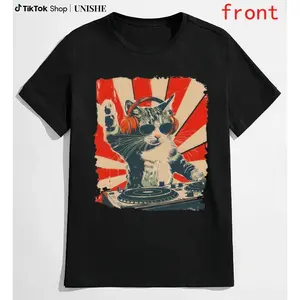 Feline DJ Graphic Shirt – Unique Musical Cat Design Tee for Everyday Wear