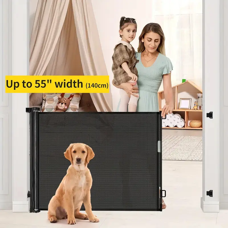 Retractable No Drilling Needed,  & Pet Gate, Interior Extends to 55-118" Width, 33.9" Height,petdoor,dogdoor catdoor Doorway Exterior Stair Door, Interior, Hallway, Doorway, Deck, Porch