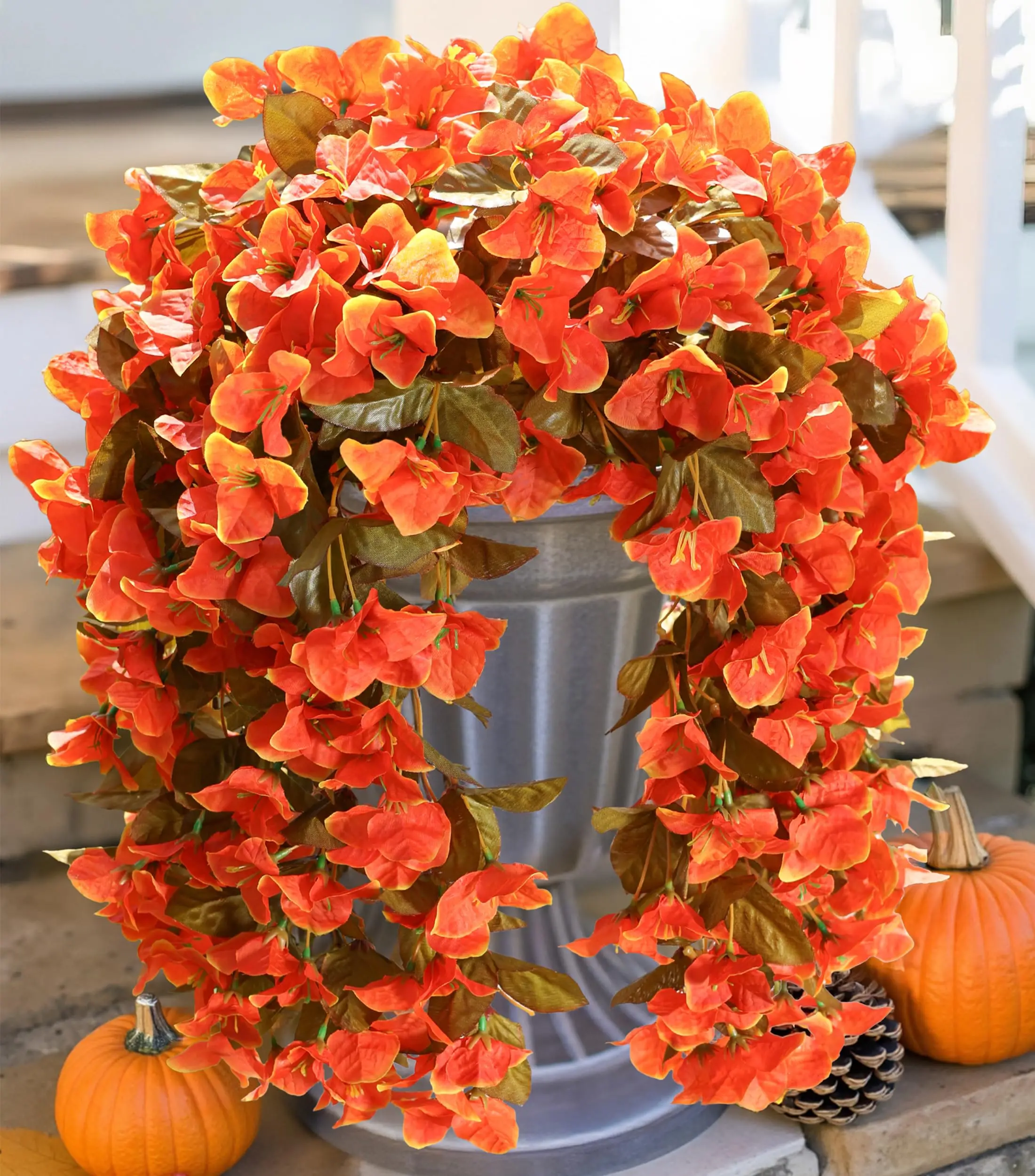 Ivydale Bougainvillea Artificial Hanging Flowers Plants for Outdoors Decoration, 2pcs Fake Flowers Silk Bougainvillea Vines Realistic UV Resistant Faux Flowers for Planters Porch Patio Urn, Hot Pink,dorm decor,dorm room decor