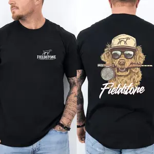 Fieldstone Fishing Dog T-shirt – Outdoor Graphic Tee with Sunglasses Reflection, Sporting Lifestyle Shirt for Men, Cotton Casual Top, Menswear Streetwear Top, Men's T-shirt Streetwear