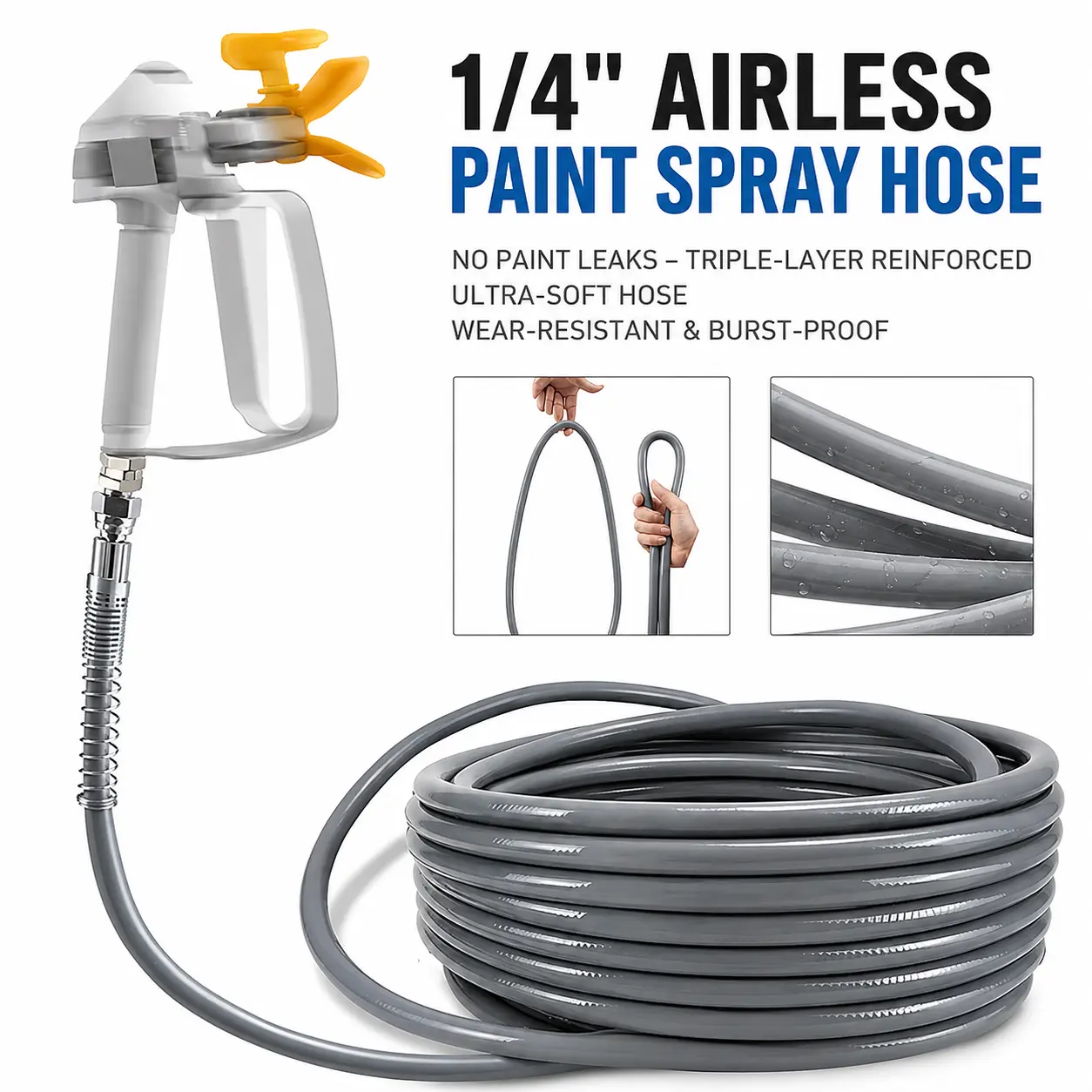 50 FT x 1/4 in Airless Paint Sprayer Hose, 3300 PSI Working, 8500 PSI Burst Pressure