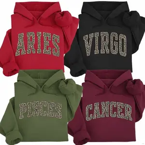 [LEAVE A NOTE OR NOT EST] Full 12 Zodiac Leopard Print Hoodie – Minimalist Astrology Sign Pullover with Optional EST Birth Year, Unisex Horoscope Streetwear Gift for Aries, Virgo, Pisces & Cancer Lovers