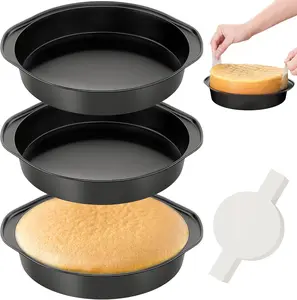 8 Inch Round Nonstick Cake Pans with Handle, 3PCS Set Comes with 100 PCS Parchment Paper for Baking
