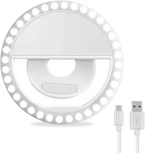 Selfie Ring Light, Rechargeable Portable Clip-on Selfie Fill Light with 36 LED for iPhone/Android Smart Phone Photography, Camera Video, Girl Makes up (White)