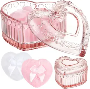 3 Pcs Large Body Powder Puff and Container Powder Container with Puff Crystal Soft Washable Reusable Velour Face Glitter Wet Dry Makeup(Pink,Heart)