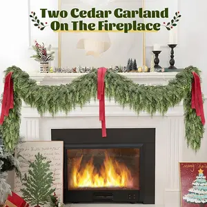 6ft Artificial Cedar Garland, realistic soft thick lush pine design. Perfect for fireplace, mantel, stairs, doorframe, table and porch, ideal indoor outdoor Christmas holiday decor.