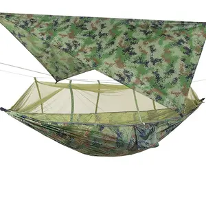 Portable Double Hammock with Rainfly, Camouflage Hammock with Mosquito Net, Camping Hammock for Outdoor Adventure, Camping & Hiking Equipment, Camping Accessories, Travel Accessory, Heavy Duty Hammock, Durable Hammock