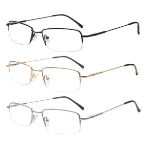 3 Pack Metal Frame Reading Glasses Flexible Lightweight Semi-Rimless Blue Light Blocking Scratch-Resistant Lenses for Men and Women Daily Use