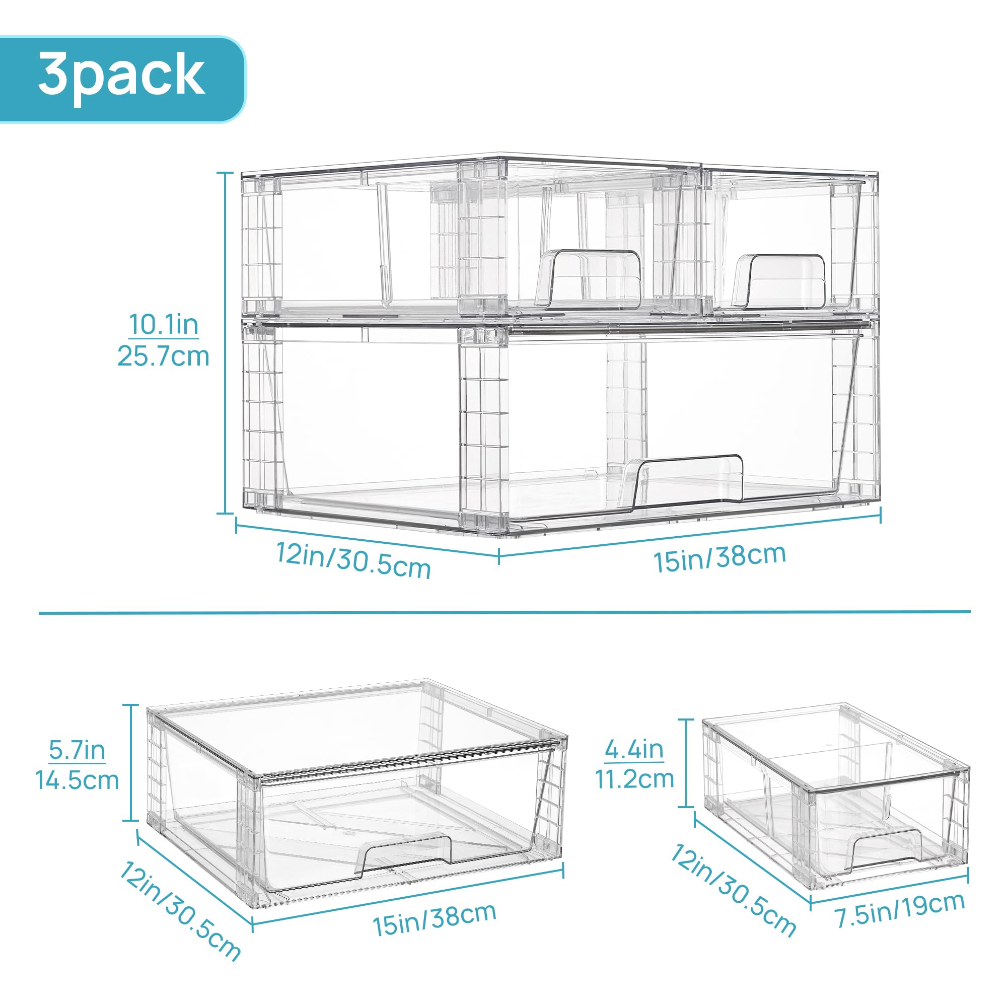 【New Arrival】Vtopmart 2-5 Pack UnderBed Large Clear Stackable Storage Drawers 18-27QT, Easily Assemble Closet Storage Bins, Dust-Proof for storing shoes, clothes, bedding, and off-season essentials