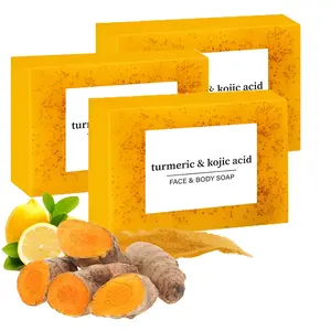 Turmeric Soap for Spots Remover- Lemon Turmeric Kojic Soap Bar for Face and Body, Organic Daily Use Skin Care Soaps, Deep Cleansing Moisturizing, Handmade Soaps for All Skin Types