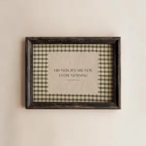 Gingham Bible Verse Wall Art Lamentations 3:23-24 Vintage Scripture Print New Mercies Every Morning Christian Home Decor Neutral Faith Poster for Living Room Bedroom Entryway (Unframed)