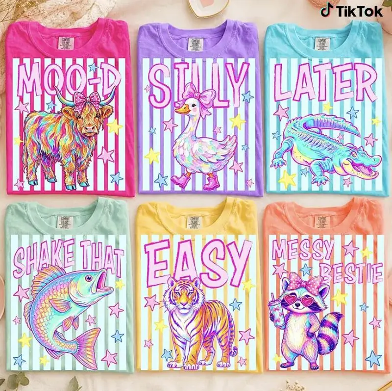 Comfort Colors Preppy Summer Coastal T-Shirt , Trendy Feral Raccoon Vogue, Easy Tiger, Later Gator, Loose Goose Striped Animal Tee, Gift for Her Tops Womenswear