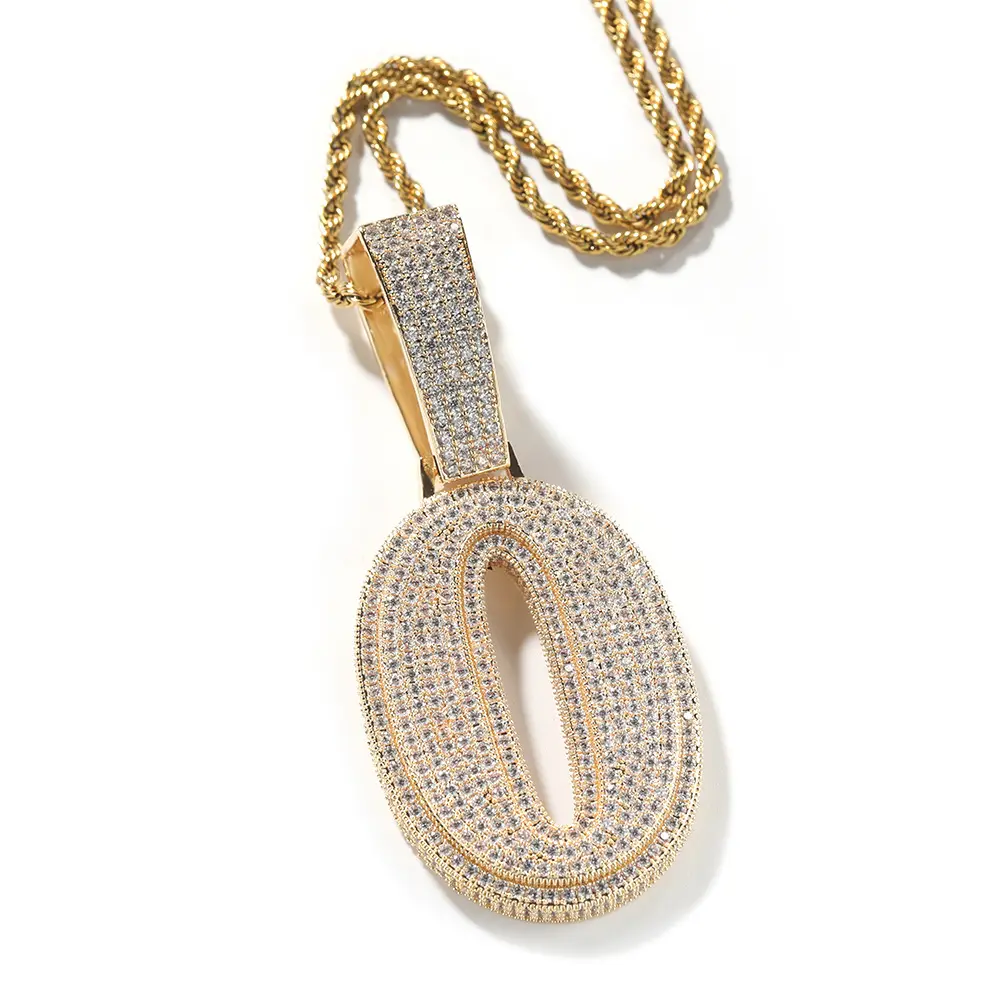 Iced Out Digital Number Pendant Chain Necklace with Zirconia, Street Style DIY Hip Hop Costume Jewelry, Pendants Necklaces, Single