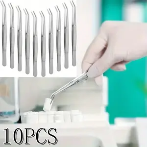10Pcs 6.3*0.4inch Stainless Steel Tweezers for Crafting with Curved Serrated Tip Multipurpose Forceps Sewing Machine Tweezers Bulk