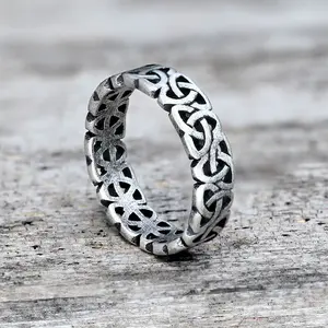 GTHIC Triangle Celtic Knot Viking Ring Stainless Steel Statement Jewelry for Men Women Daily Wear
