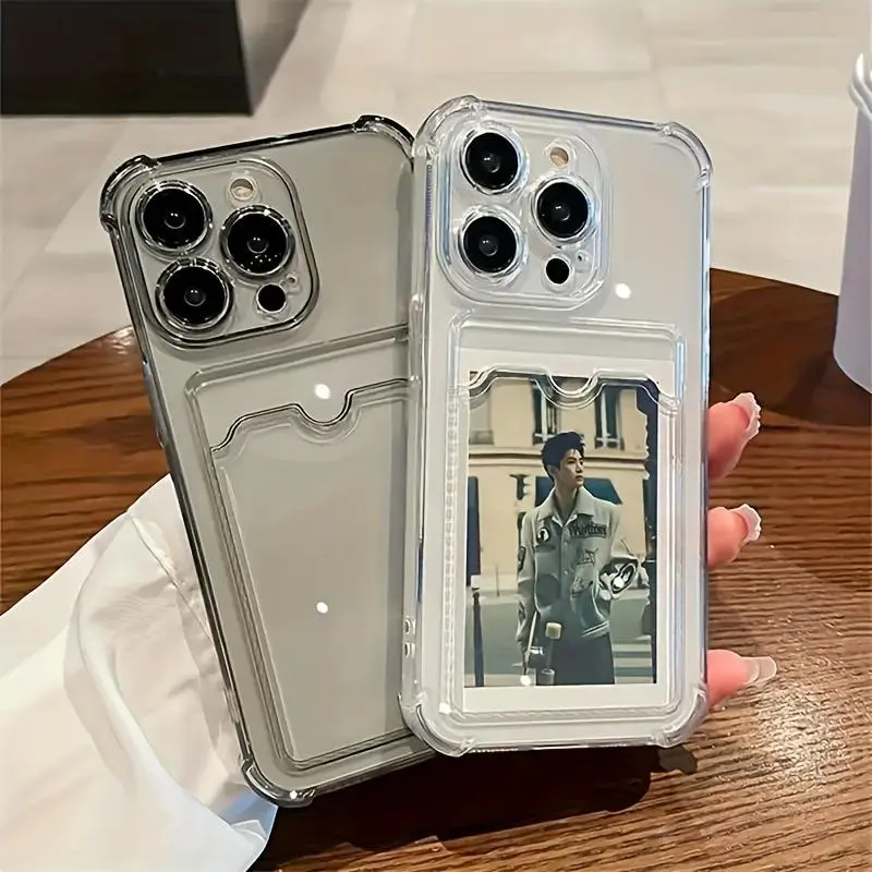 Durable Transparent TPU Protective Phone Case with Card Slot for iPhone 16 15/14/13/12/11 Pro Max/Pro/Plus Series - Transparent Anti-drop Back Cover Protection Shockproof Casing