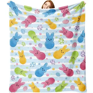 Soft Flannel Peeps Bunny Throw Blanket - Colorful Polka Dot Design with Easter Bunny Ears, Cute Rabbit, Thickened Flannel, Colorful Fuzzy Blanket, Multi-Size Kids Easter Gift for Bedding, Sofa, Thickened Flannel Blanket
