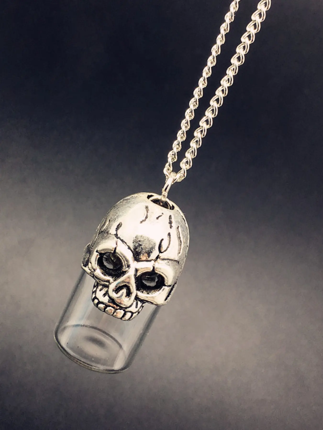 Silver Skull Locket Pendant Necklace, Gothic Punk Style Jewelry with 3D Skull & Glass Vial Detail, for Men & Women, Halloween & Streetwear Occasions, Fashion Necklace, Gothic Mystery Jewelry
