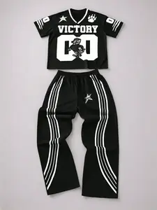 Men's Tiger Print Drop Shoulder Tee & Striped Print Trouser Two-piece Set, Regular Fit Casual Fashion Cozy Breathable Two Piece Outfits for Daily Outdoor Wear, Men Clothes for All Seasons,  Menswear, Crewneck Baseball Outfit