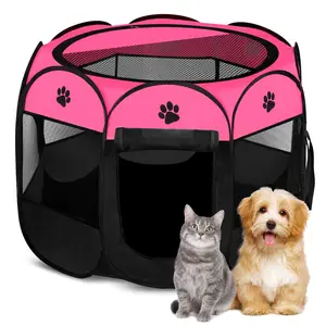 Pet Dog Puppy Playpen - Foldable Portable Tent for Small to Medium Dogs, Cats, Rabbits, Indoor & Outdoor Use, Removable Zipper Top