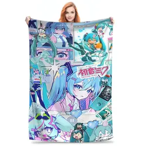 Hatsune Miku Music Anime Cozy Throw Blanket, Premium Flannel Blanket with Teal Vocaloid Style Art, Soft Warm Bedroom Sofa Room Decor, Lightweight Bed Nap Cover, Birthday Holiday Gift for Music Anime Fans