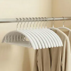 20 Pack Non Slip PVC Coating Metal Clothes Hangers No Shoulder Bump,Built-in Shoulder Hook and Bottom Rod,Suitable for Sweaters,Suits,Shirts,Skirt,Jackets (White, 20 Pack)