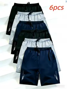 6Pack Men'S Summer Drawstring Casual Shorts with Drawstring waist  Zippered pockets  - Breathable Fabric, Quick-Dry - Perfect for Outdoor Sports, Running, Hiking - Ideal Gift for Active Me