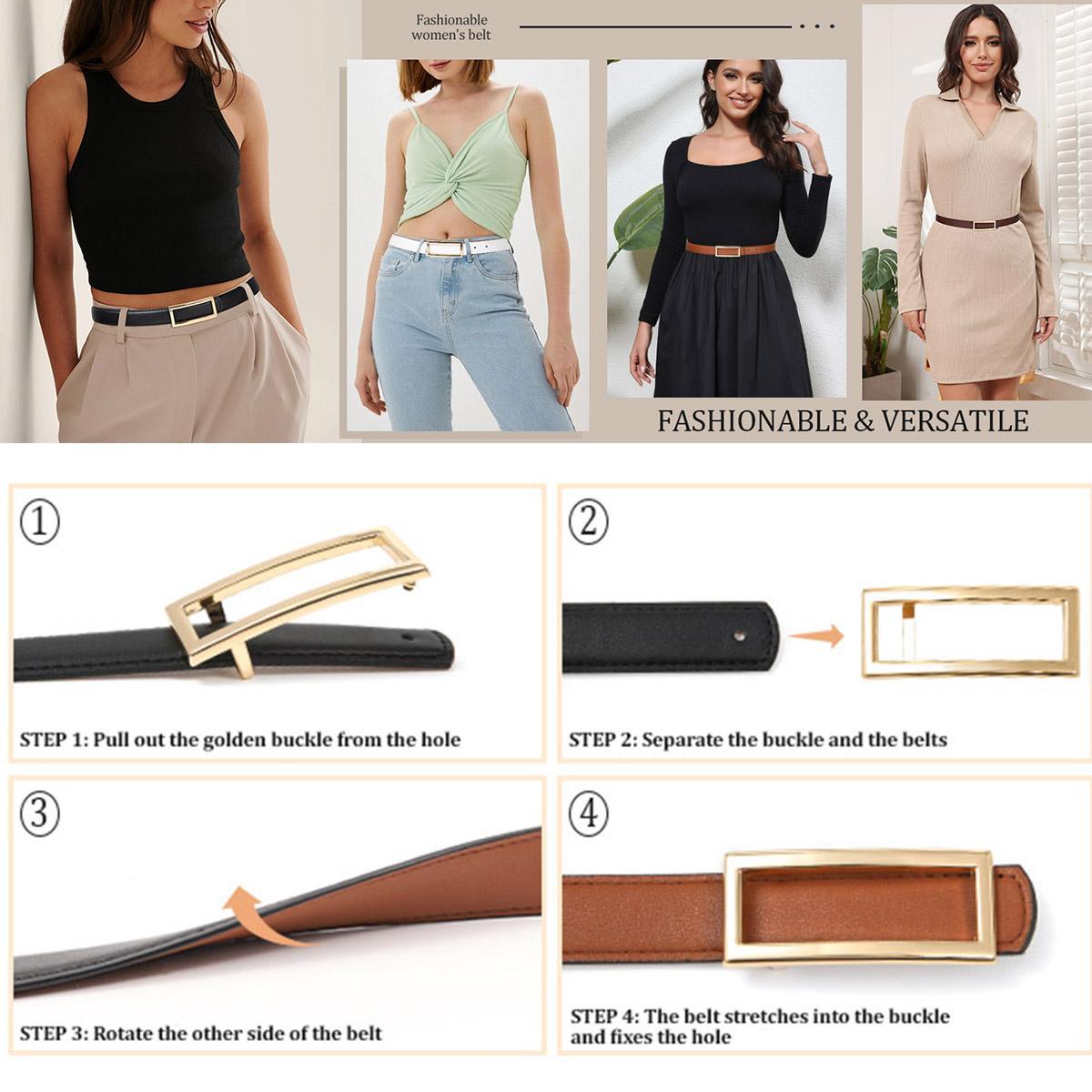 Women Fashion Reversible PU Leather Belt Two-in-One Female Versatile Skinny Adjustable Belt for Jeans Dress with Golden Buckle (Length 100/115/130cm) Women Fashion Reversible PU Leather Belt Two-in-One Female Versatile Skinny Adjustable Belt for Jeans Dress with Golden Buckle (Length 100/115/130cm)