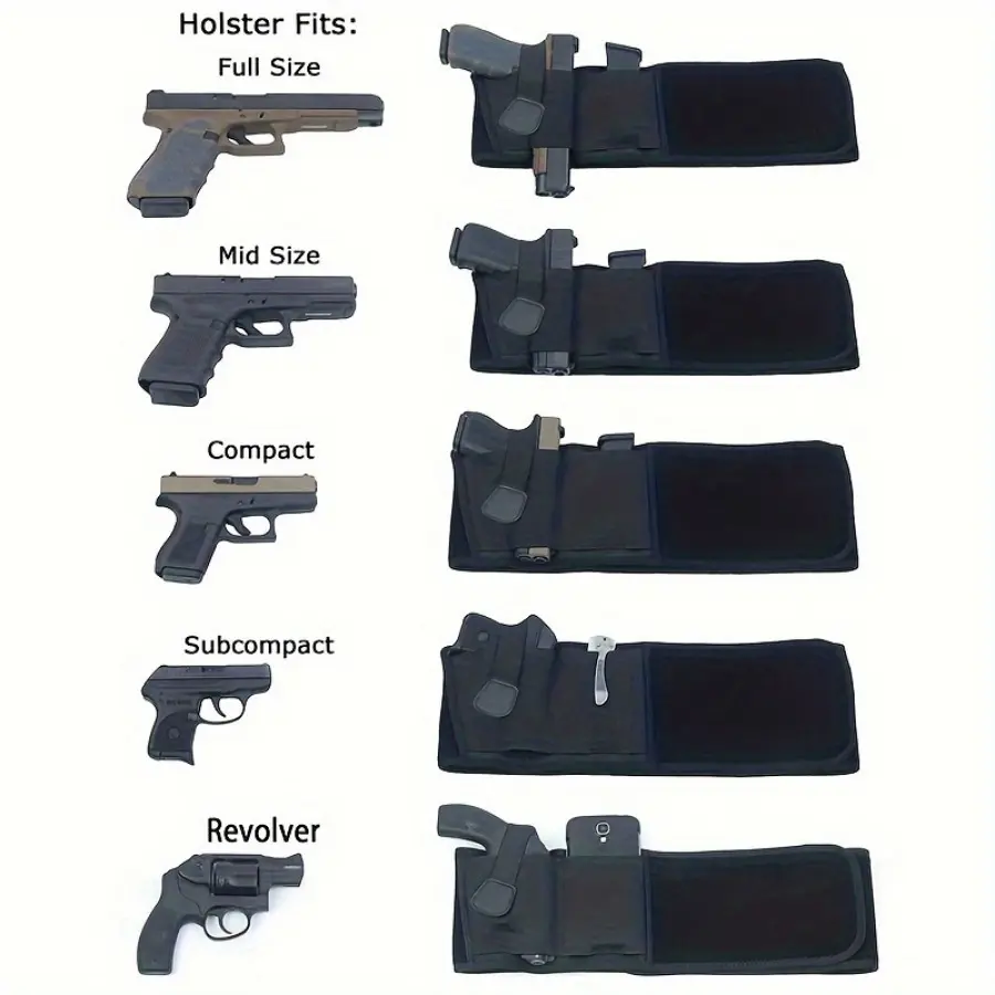 Concealed Carry Belly Pocket Gun Holster - Adjustable Snap Closure Unisex Waist Hanging Gun Holster, Suitable for LCP, S&W M&P 40 Shield Bodyguard, Sig Sauer, Beretta, 1911, etc. - Classic Black Design, Suitable for Jeans and Casual Attire Waistband Gun H