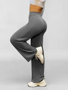 Women's High Waist Wide Leg Yoga Pants, V-Shape Hip Lifting Design, Straight Leg Dance Pants, Multi-Functional Sports Casual Long Pants