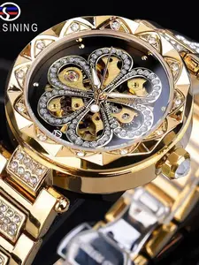 Stylish Women's Mechanical Watch 1169, Fashionable Analog Watch, Elegant Minimalist Design with Golden & Silver Color Options, Skeleton Watches, Perfect for All Seasons