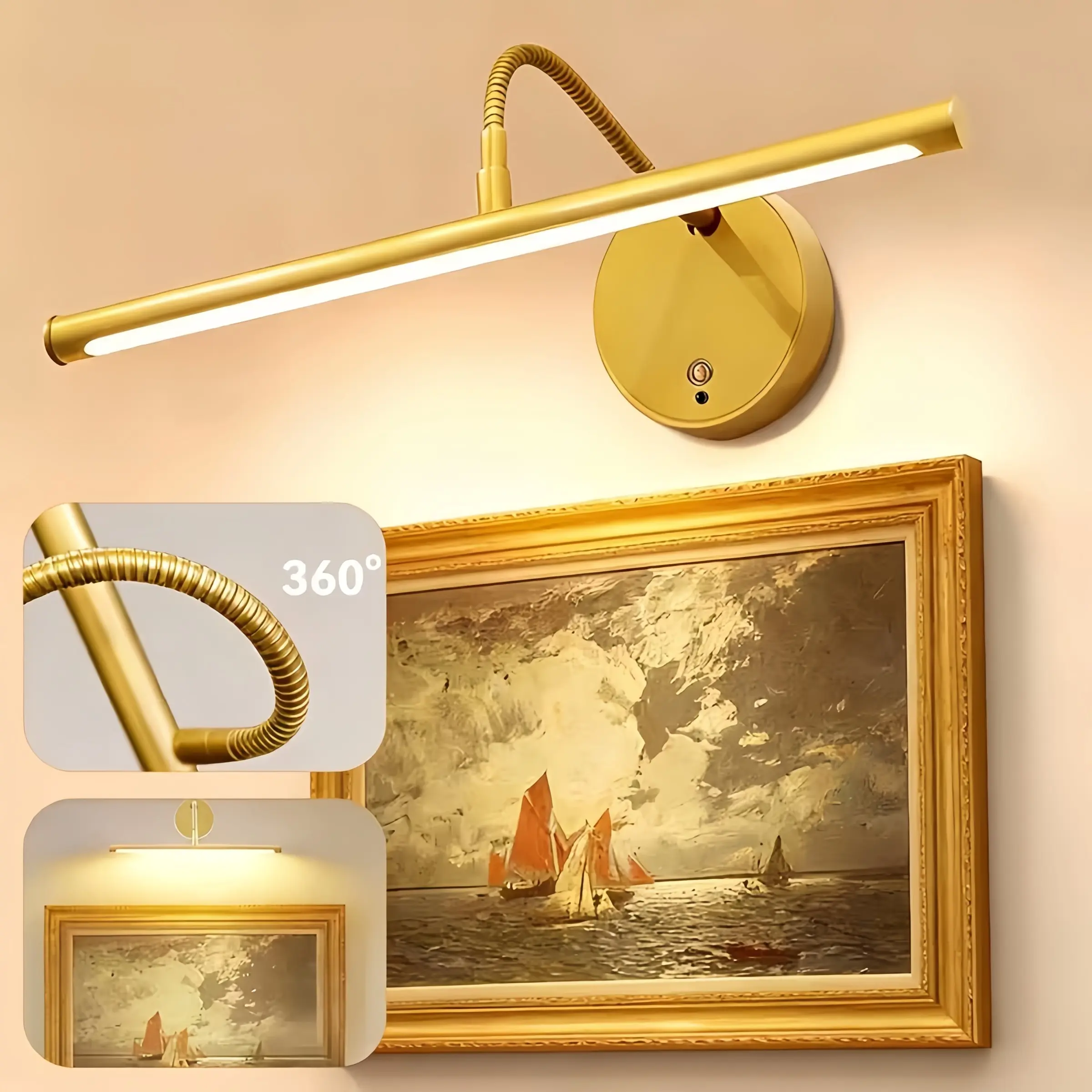 14 Inch USB Rechargeable Picture Frame Light with Remote Control, Light Dimmable, Adjustable Lighting, 3 Color Temperatures Wall Lamp for Art Painting, Gallery, Portrait Lighting, Wall Mounted Lights