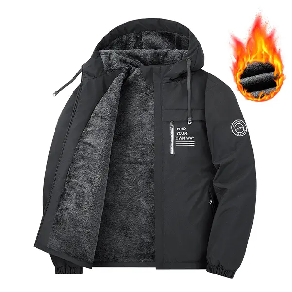 Men's Graphic Print Winter Coat, Stylish Street Fashion Outerwear with Fleece Lining and Hood, Windproof for Outdoor Casual Wear