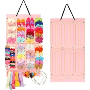 Hair Bows Holder & Organizer w/Large Capacity, 16 Ribbons,Bows Organizer, Baby Hair Accessory Storage Display with Sturdy Rope, Wall Hanging for Girl Room & Nursery Decor