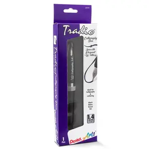 Pentel Arts Tradio Calligraphy Pen, Water-Based Ink, 1.4mm, Black Barrel/Ink, in Hanging Box