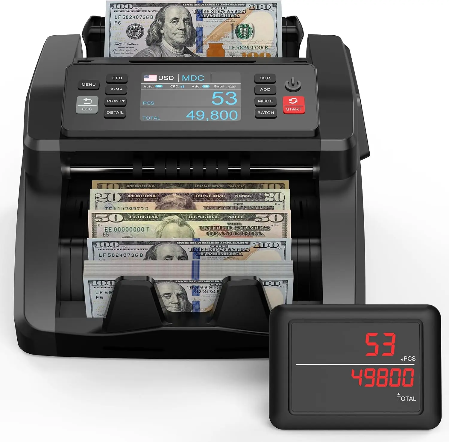 【Fallpicks】Multi-Currency Money Counter Machine | Value Counting for USD/MXN/CAD/EUR/GBP | Bank-Grade UV/MG/IR/MT Counterfeit Detection | 3.5" TFT Triple Display + External Screen | Printer Enabled | for Business