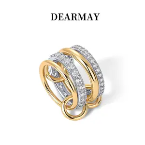 Gold Stackable Rings for Women Non Tarnish, Cubic Zirconja Rings, Silver Gold Multi Ring Mixed Metals Stack Rings Set Greenish Spring