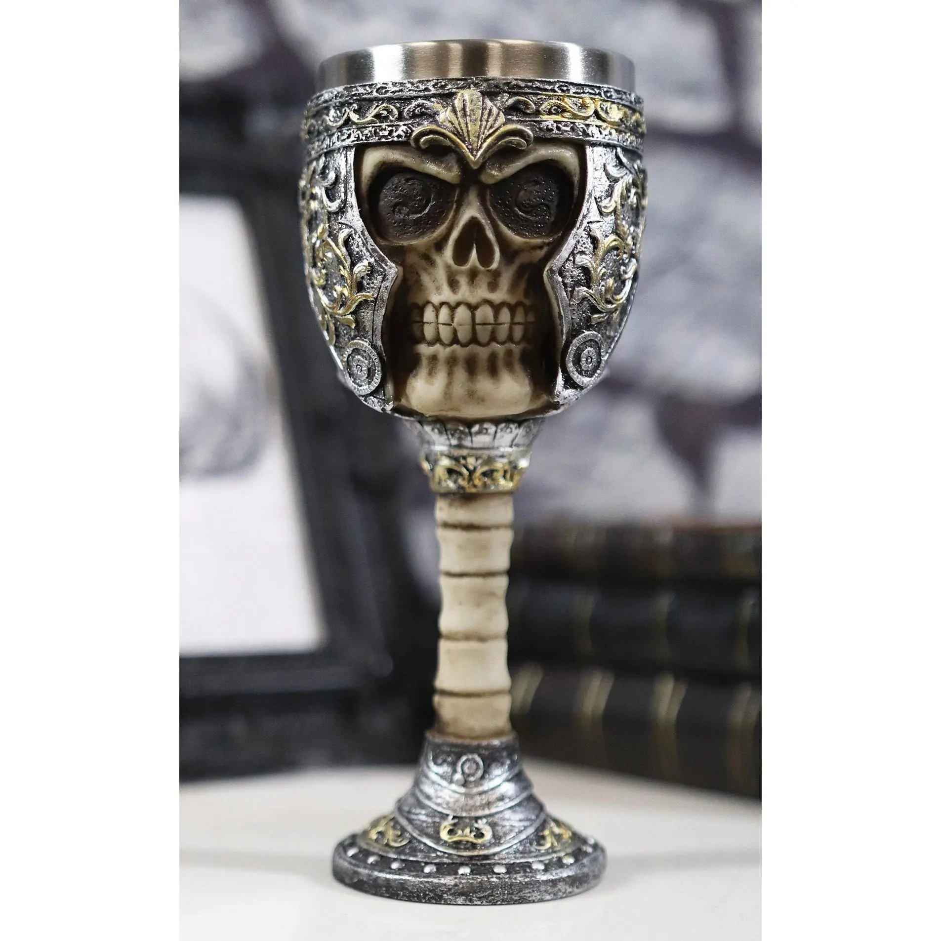 Handcrafted Steel Roman Centurion General Helmet Skull Wine Goblet Chalice, 6oz Serving Cup for Events