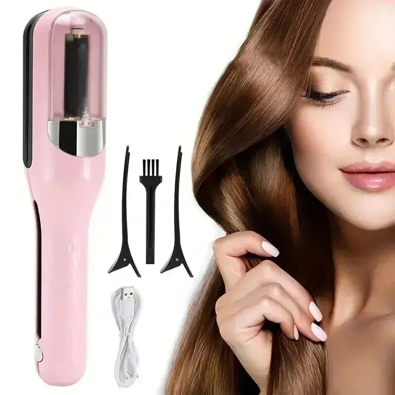 [Rechargeable] Cordless Split End Hair Trimmer – At-Home Salon Tool for Dry, Damaged, Frizzy, Curly & Straight Hair, Portable Wireless Styling Trimmer, Safe & Easy DIY Split End Repair, Pink Travel-Friendly Design