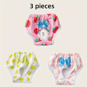 3pcs Summer New Dog Diapers - Printed Breathable Pet Underwear with Elastic Waistband - Reusable Polyester Female Dog Period Panties for Small to Medium Dogs and Cats, Prevents Licking During Menstruation