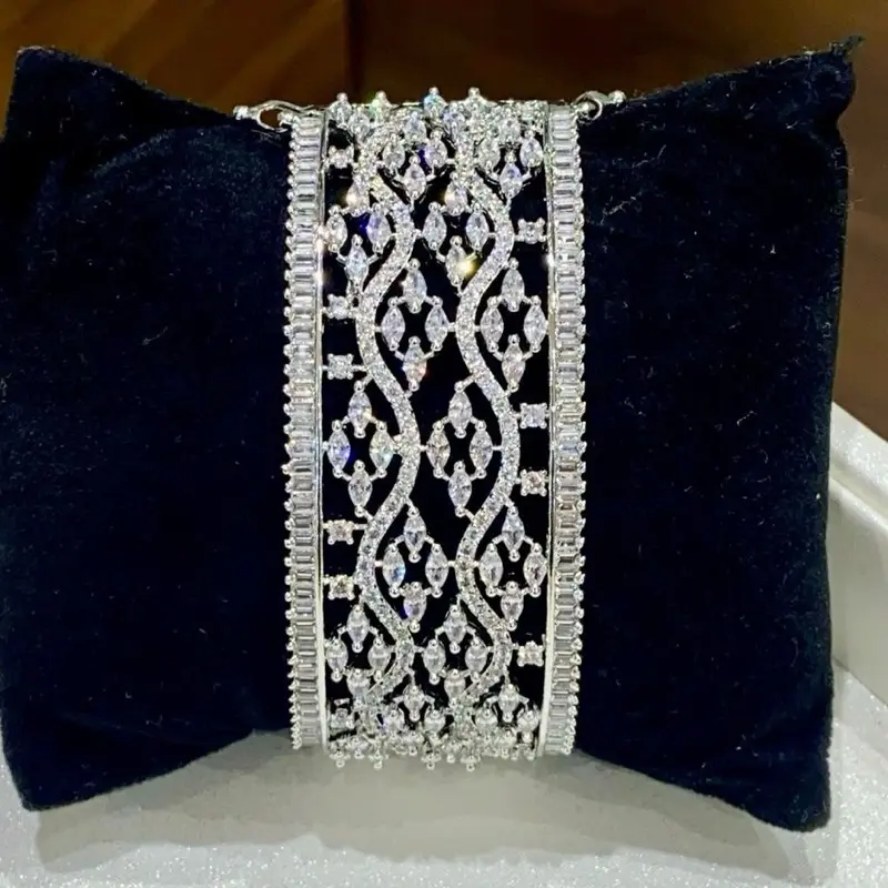 Silver American Diamond Bangles with Cubic Zircon Studding Elegant Design Jewelry