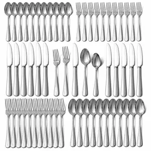 60-Piece Silver Stainless Steel Cutlery Set with Forks, Knives, Spoons, Durable Tableware Utensils for Home Kitchen, Dining Room, Outdoor Use, Knives Kitchen Set