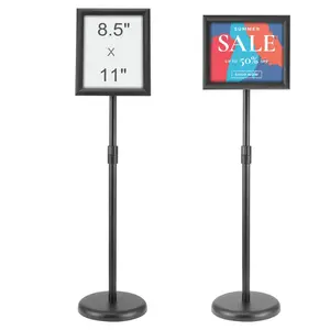 VEVOR Father's Day Gift Aluminum Alloy Pedestal Sign Holder, 8.5x11 in Rotatable Vertical-Horizontal Adjustable Height Stand, Heavy-Duty Black Floor Standing Display with Round Base for Advertisement, Outdoor Use