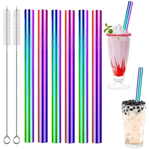 304 Stainless Steel Smoothie Straws, 0.5inch Extra Wide Reusable Metal Drinking Straws for Milkshake, Smoothie, Bubble Tea, Juice, Beverage, Party Accessories, Home Bar Accessories