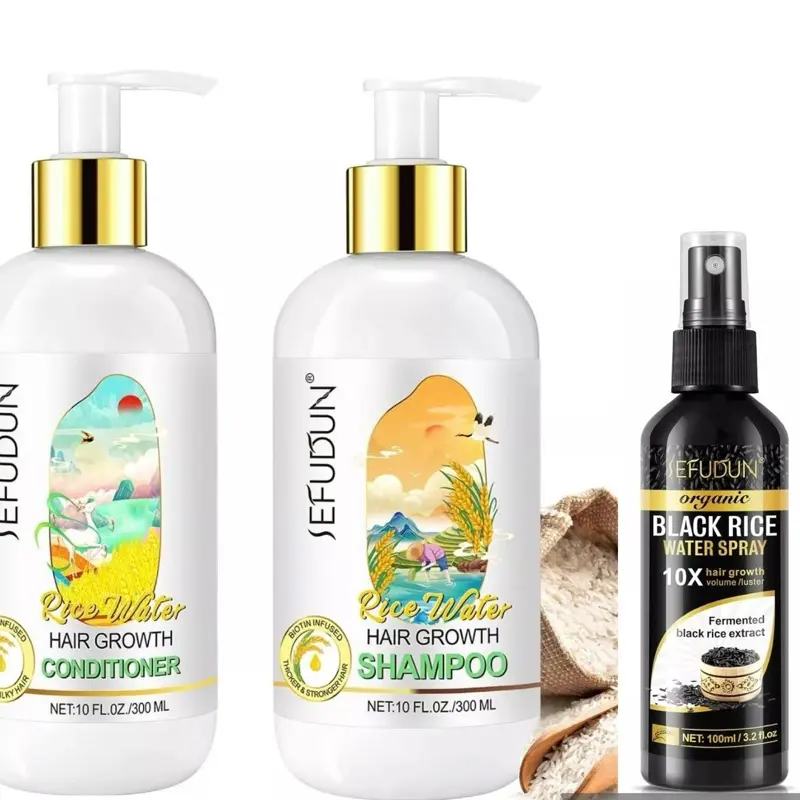 Fermented Rice water  Shampoo & Conditioner +  Black rice Water Hair oil spray ,includes biotin oil and coconut oil